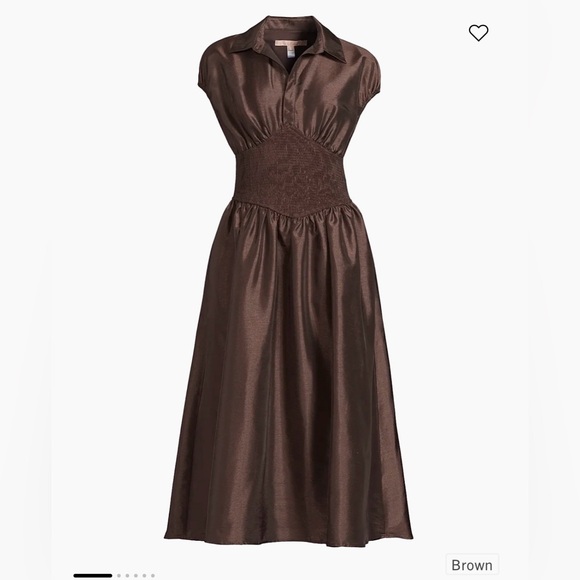 $352 NWOT Hutch “Trevy” Cap Sleeve Smocked Midi Dress in Brown Sz SP - Picture 3 of 12